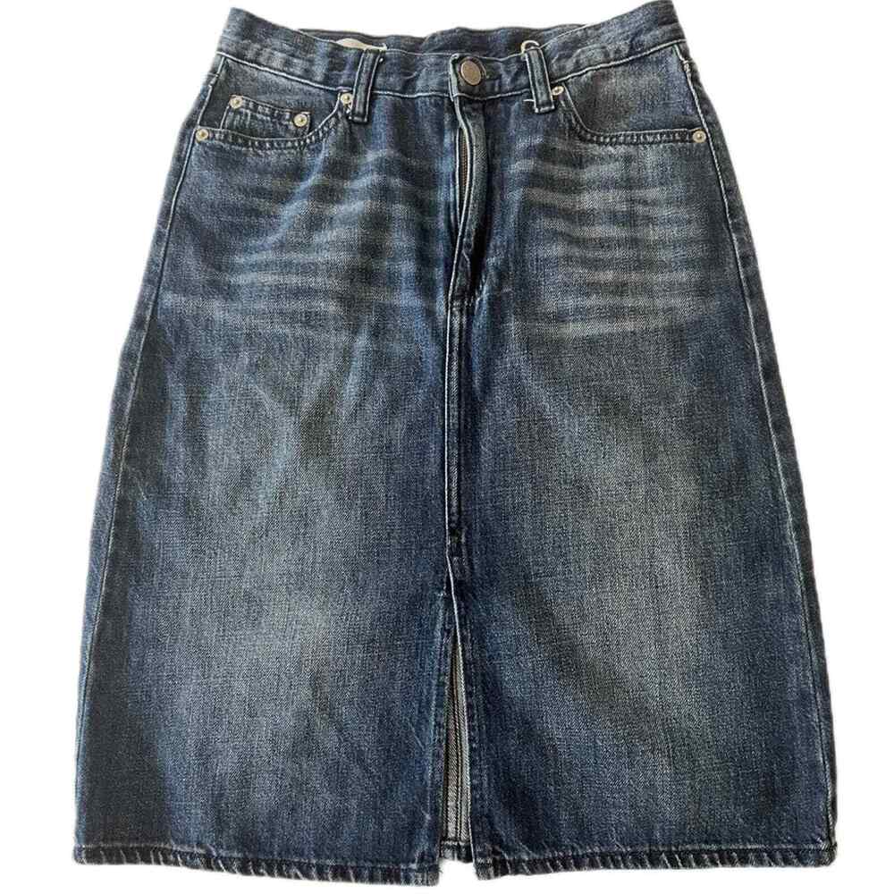 Women's Gap1969 Denim skirt Knee length front slit 100% cotton w/ pockets SZ 4-6